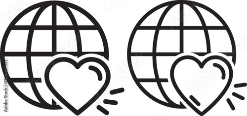 World love icon silhouette with heart and globe connection