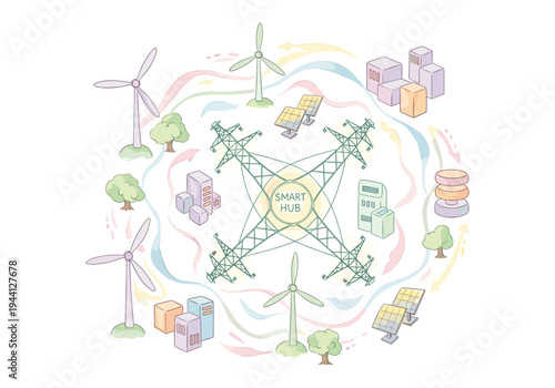 Smart grid concept with renewable energy sources and data management