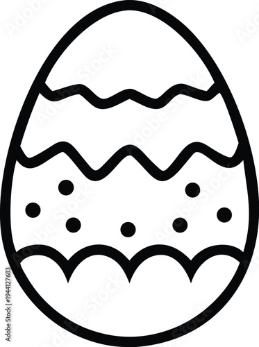 Easter Egg Line Art Illustration - Decorative Ornament Vector with Waves and Dots Patterns