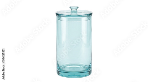 Cuadro en lienzo Empty light blue glass storage jar with lid, a transparent cylindrical container