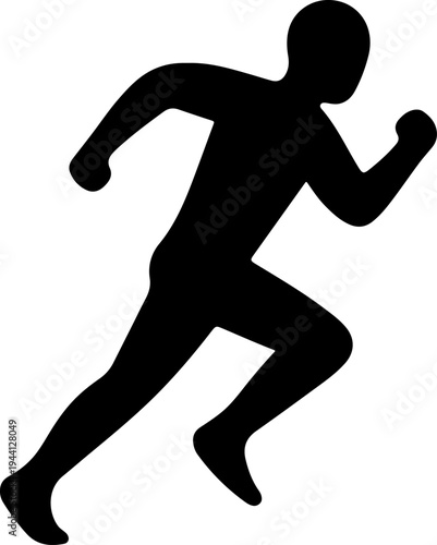 A person runs with fists clenched in a dynamic sprinting motion.