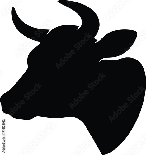 Bull head silhouette with horns isolated for livestock branding and meat industry logos