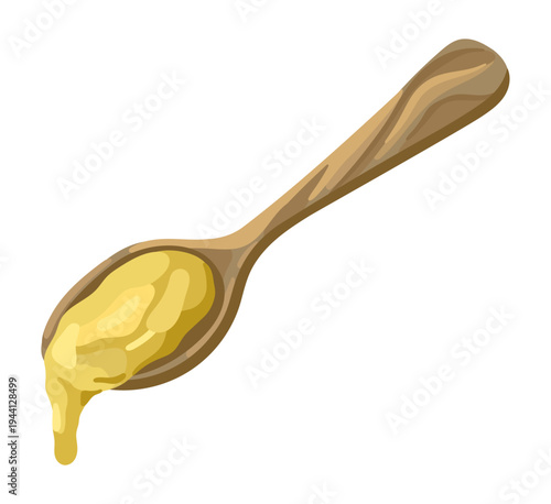Wooden spoon with Honey. Vector illustration.
