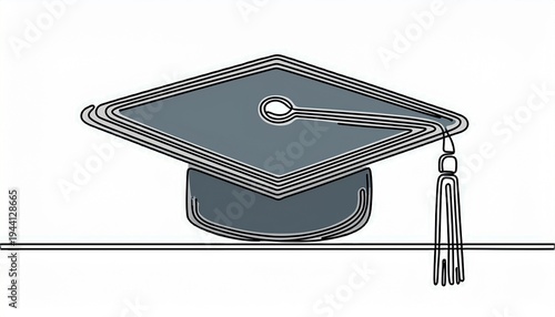 continuous one single line of graduation hat isolated on white background