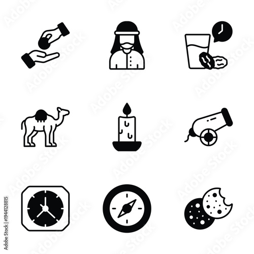 Grab this creatively crafted amazing ramadan and eid glyph icons set