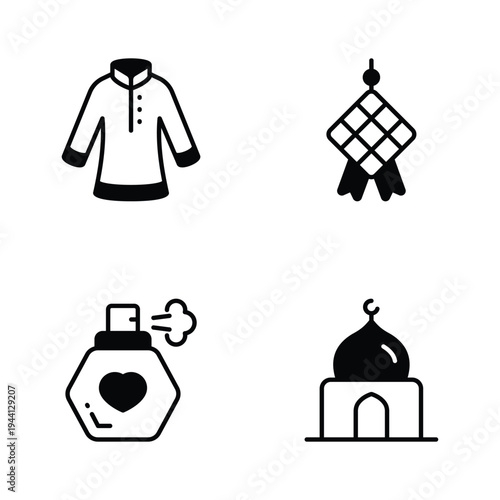 Collection of Islamic Ramadan holiday icons in a clean, simple glyph art style