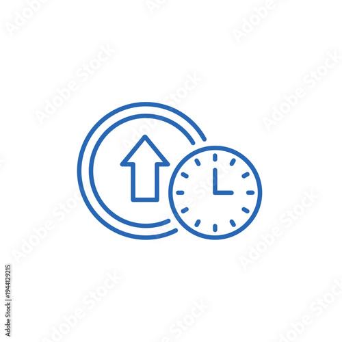 Clock and Upward Arrow Icon Representing Time Management and Growth.