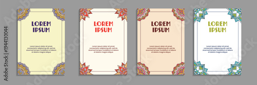 Set of Vintage decorative Poster, invitation card, flyers with floral mandala Ornamental. vector illustration in Islam, Arabic, Indian, turkish, pakistan, chinese, ottoman motifs theme