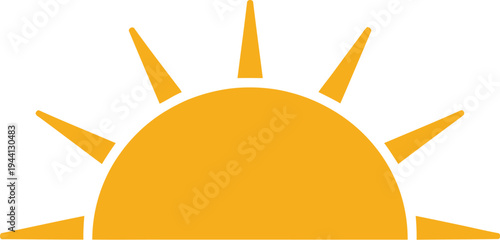 Vibrant yellow graphic icon depicting a stylized sunrise or sunset, radiating warmth and light
