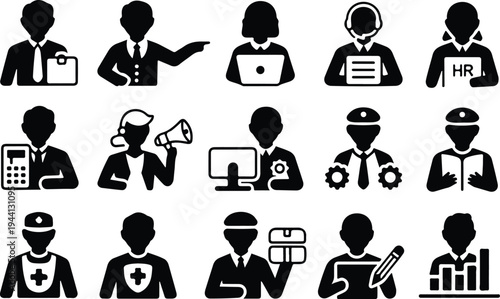 Employee Collection Silhouette Icon Set