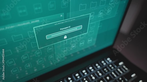 Typing incorrect password key code on laptop computer system by hacker or spy. Window text box requesting access to data archive or personal information. Entering wrong code and access in denied
