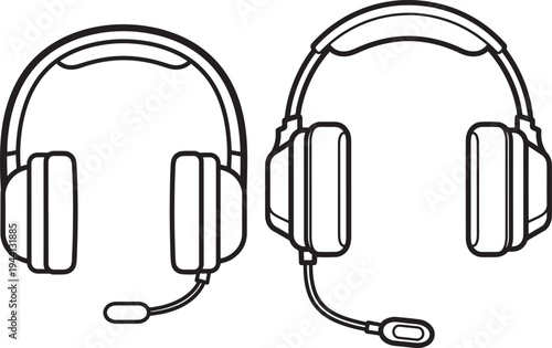 Silhouette icon of two headphones with microphone