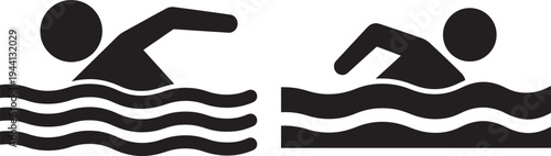 Silhouette icon of swimmer performing freestyle stroke in water