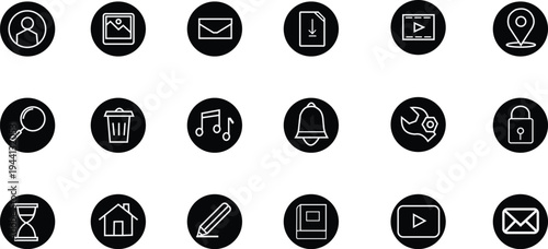 Set of 20 black line icons vector
