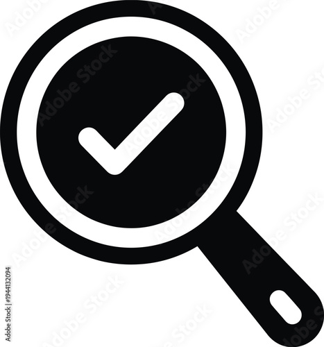 Magnifying glass with checkmark vector illustration, flat design symbol