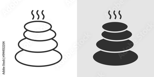 Hot Stone Therapy Icon representing spa treatments, muscle relaxation, stress relief, wellness therapy, and holistic healing using heated stones.