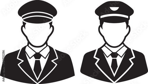 Chauffeur uniform silhouette icons for service and transport