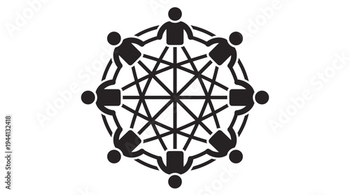 Abstract illustration of interconnected figures forming a network symbolizing collaboration