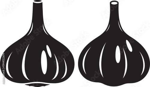 Garlic silhouette icons food ingredient healthy cooking