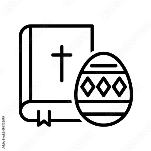 Christian Easter book bible and decorated egg outline icon