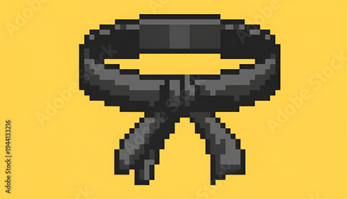 Pixel Art Black Belt Martial Arts Rank Success Icon