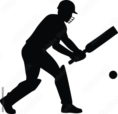 Black silhouette of cricket player batting vector