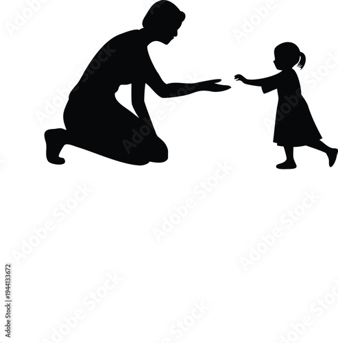 Black silhouette of a man and a little girl