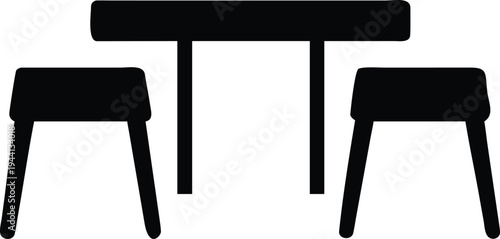 Set of  black furniture icons vector, table and chairs