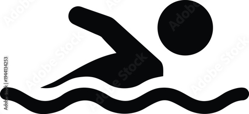 Vector swimming icon, black silhouette of swimmer