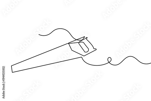 Metal saw continuous one line drawing minimalist style isolated outline vector illustration