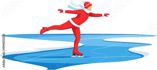 Graceful ice skater glides across a frozen outdoor rink