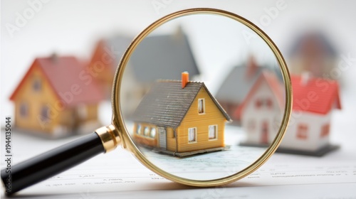 House under magnifying glass real estate concept