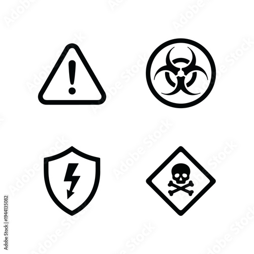 Toxic and biohazard safety signs featuring skulls, shields, and warning symbols. Free Download Toxic and biohazard safety signs featuring skulls, shields, and warning symbols. - GFXLoad