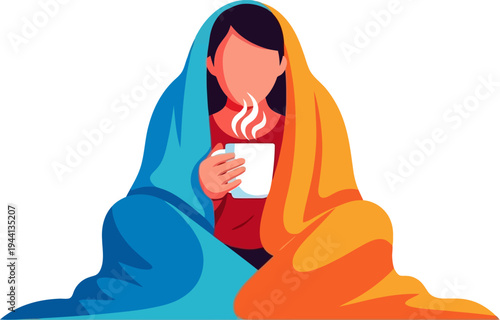 Wallpaper Mural Individual wrapped in warm blankets holding a cup of tea Torontodigital.ca