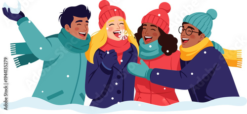 Wallpaper Mural Joyful friends catching snowflakes on their tongues together Torontodigital.ca