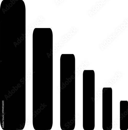 A black graph with decreasing bars on a white background shows a declining trend