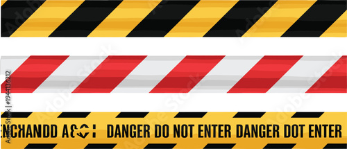 Warning Barrier Tape Vector Set with Black Yellow Hazard Stripes Red White Safety Tape and Yellow Danger Do Not Enter Construction Warning Design