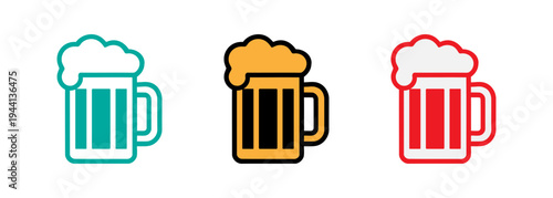 colorful beer mugs with frothy foam on top