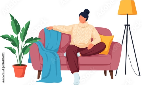 Young woman resting on a comfortable sofa in a modern living room