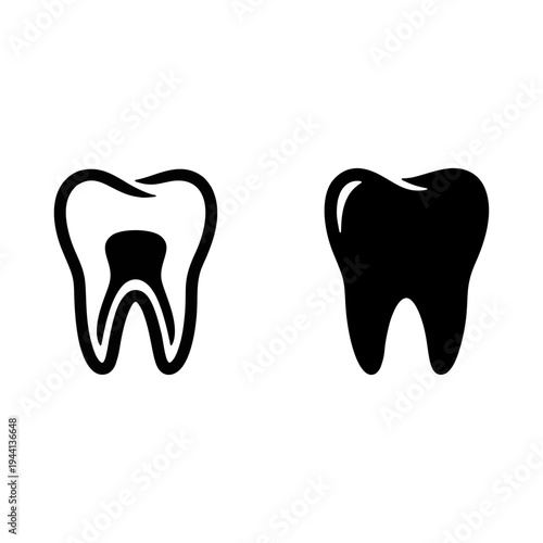 Dental health and stomatology icons featuring human tooth and molar silhouettes.