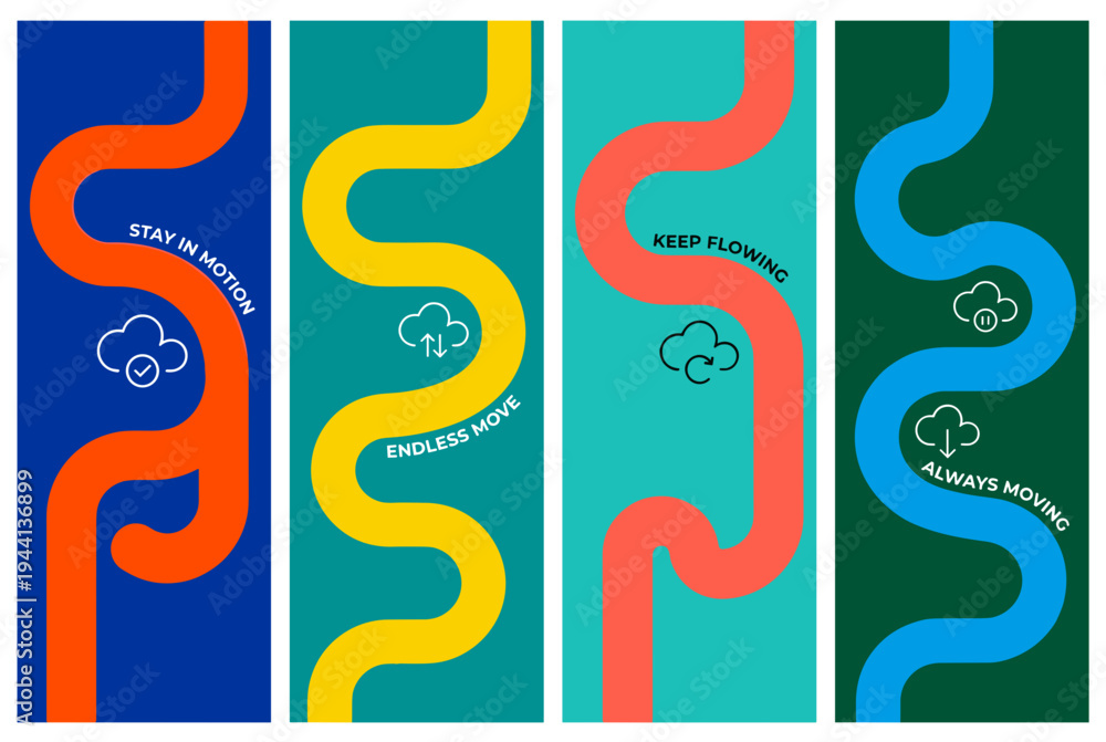 Fototapeta premium Abstract Wavy Line Poster Set Colorful Flowing Curve Modern Geometric Vector Background