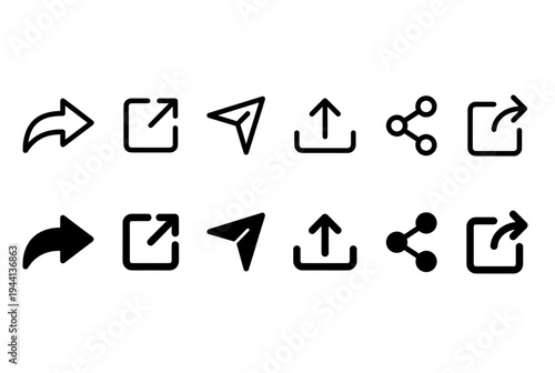 Share and Export Icon Set with Upload, Send, and External Link Symbols in Line and Solid Styles
