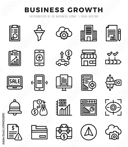 simple set of business growth related vector lineal icons.