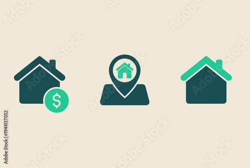 Real Estate Investment Icon Set Vector, Property House Money Symbol Collection, Home Finance Icons
