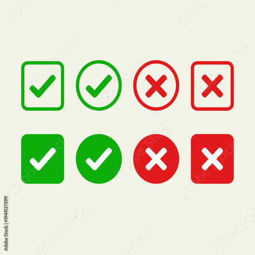 Free Download Check Mark and Cross Icon Set Vector, Approved Rejected Symbols Collection, Yes No Tick UI Buttons - GFXLoad