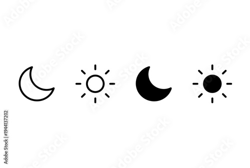 Sun and Moon Icon Set Day Night Light Dark Mode Vector Symbols