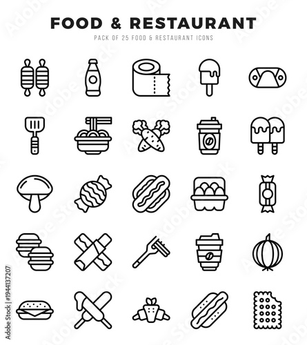 Food and Restaurant Icons bundle. Lineal style Icons. Vector illustration.