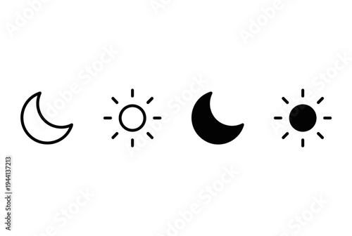 Sun and Moon Icon Set Day Night Mode Light Dark Theme Vector Symbols