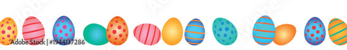 Bunt bemalte Ostereier in einer Reihe, horizontal, Banner im Querformat, transparent ohne Hintergrund