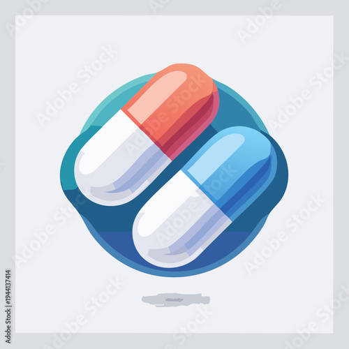 Two Medical Capsules Pill Icon Vector Illustration.